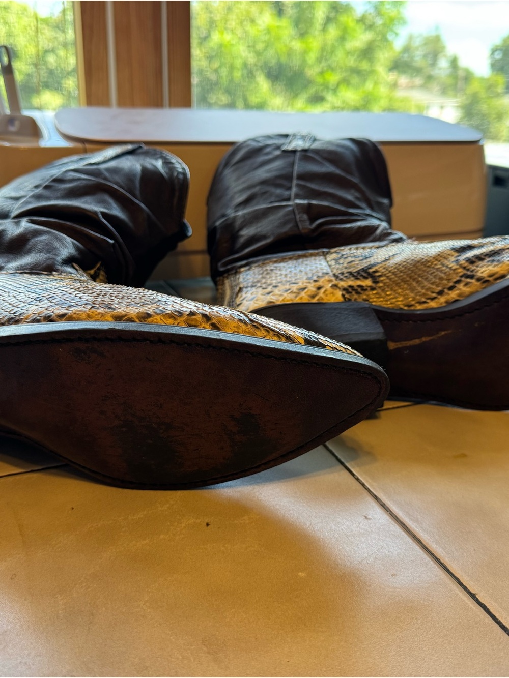 dingo Black Shaft Yellow Snake-Print Cowboy Boots - Picture 4 of 10